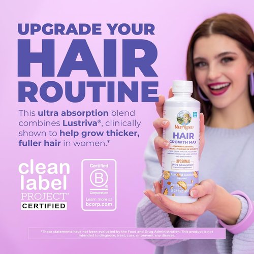 MaryRuth Organics Hair Growth MAX Liposomal | Biotin 10000mcg & Pumpkin Seed Oil | Thicker Hair & Skin Care | 15.22 Fl Oz