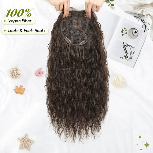 Natural Curly Hair Topper for Women-20inch Lightweight & Breathable Topper Hair Pieces for Thinning Hair, Heat Resistant Fiber Wiglet with Lace Edge to Blending well, Perfect for Daily Use & Styling