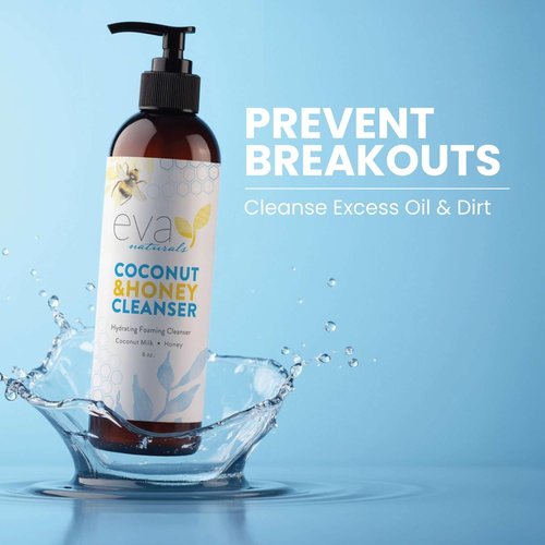 Eva Naturals Coconut & Honey Foaming Face Wash – Gentle Hydrating Facial Cleanser for Sensitive & Aging Skin – Removes Makeup, Dirt & Oil – Soothing Aloe & Royal Jelly – 6 Fl Oz