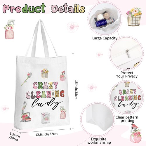 Clysee Housekeeping Week Gifts Housekeeper Appreciation Gifts Supplies Cleaning Bags for Housekeepers Custodian Cleaning Makeup Bag Cosmetic Pouch Canvas Tote Bag(2 Pcs,White)