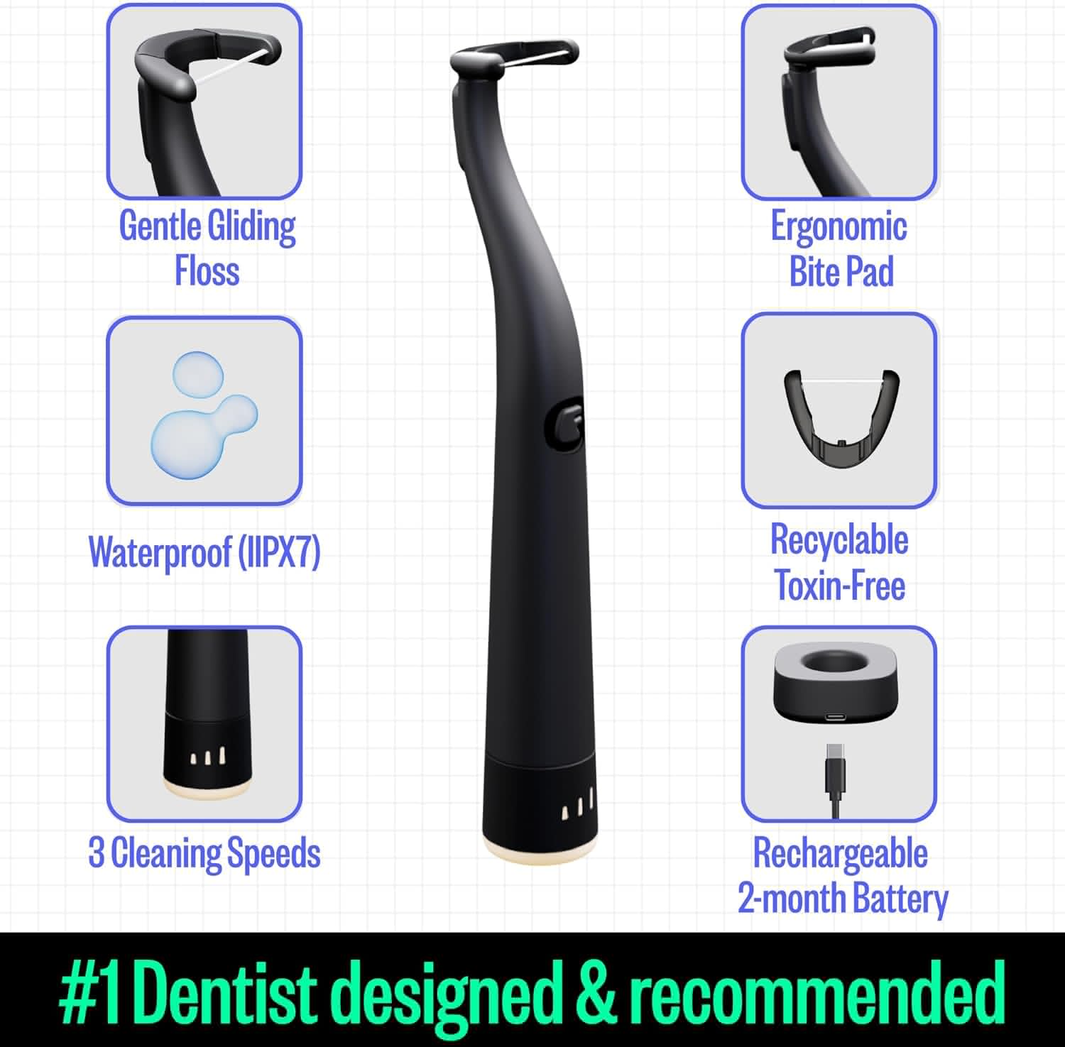 FLAUS Electric Flosser - Dentist Recommended Water Flosser with 3 Speeds & 45 Refill Heads for Sensitive Gums