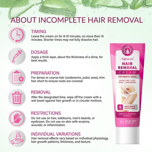Hair Removal Cream for Women: Depilatory Cream for Intimate Areas and Pubic Area with Aloe Vera and Vitamin E - Hair Removal for Body Legs Arms Underarms Bikini - Fast Painless Soothing - 5.3 oz