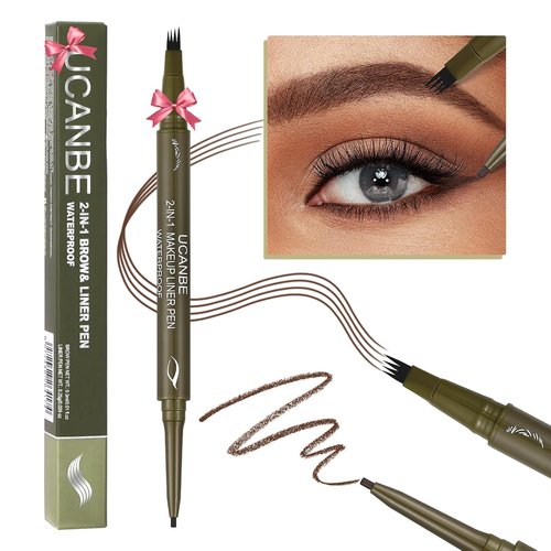 UCANBE Eyebrow Pen - Dual-Ended Pencil with 4-Fork Tip & Gel Eyeliner for Natural Hair-Like Strokes | Dark Brown