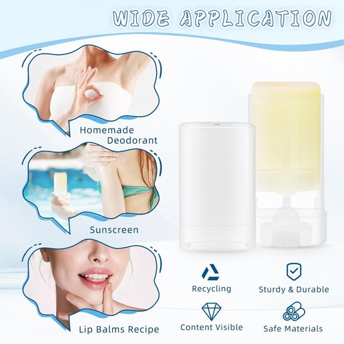 50 Pack 0.5 oz/15ml Clear Deodorant Container,Empty Oval Twist-Up Plastic Tubes Portable Containers for Chapstick,Large Lip Balm,Lotion Bar Sticks,Perfume Solid Lotion,Sunscreen-Pocket Deodarant Tube