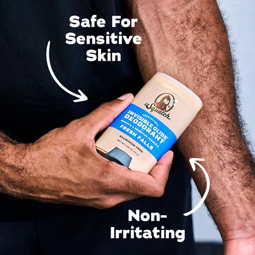 Dr. Squatch Invisible Glide Natural Men’s Deodorant - Smooth, Stain-Free Formula - Aluminum-Free & Safe for Sensitive Skin - Fresh Falls, 2.65oz (2-Pack)
