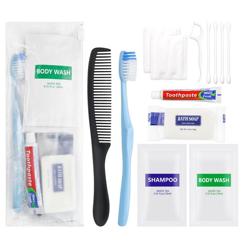 Pack of 50 Basic Toiletry Kits, Hygiene Kit Bulk, Individually Packed, Homeless Care Package Supplies Travel Size Toiletry Kit for Men Women Charity Reusable Toiletry Bag