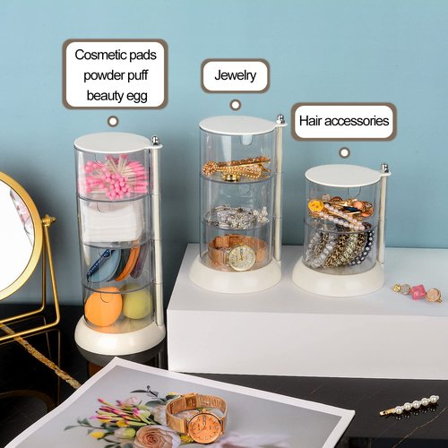 JessLab 4 Layer Clear Jewelry Organizer, 360° Rotatable Acrylic Hair Accessory Organizer, Hair Clip and Tie, Earring Storage for Bathroom Vanity Countertop