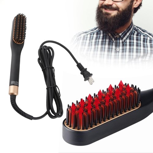 Beard Straightener, Heated Hair Straightening Brush with with 3 Adjustable Temps, Electric Beard Straightening Comb, Beard Comb, Multifunctional Beard Straightener Brush Unique Gifts for Men Women