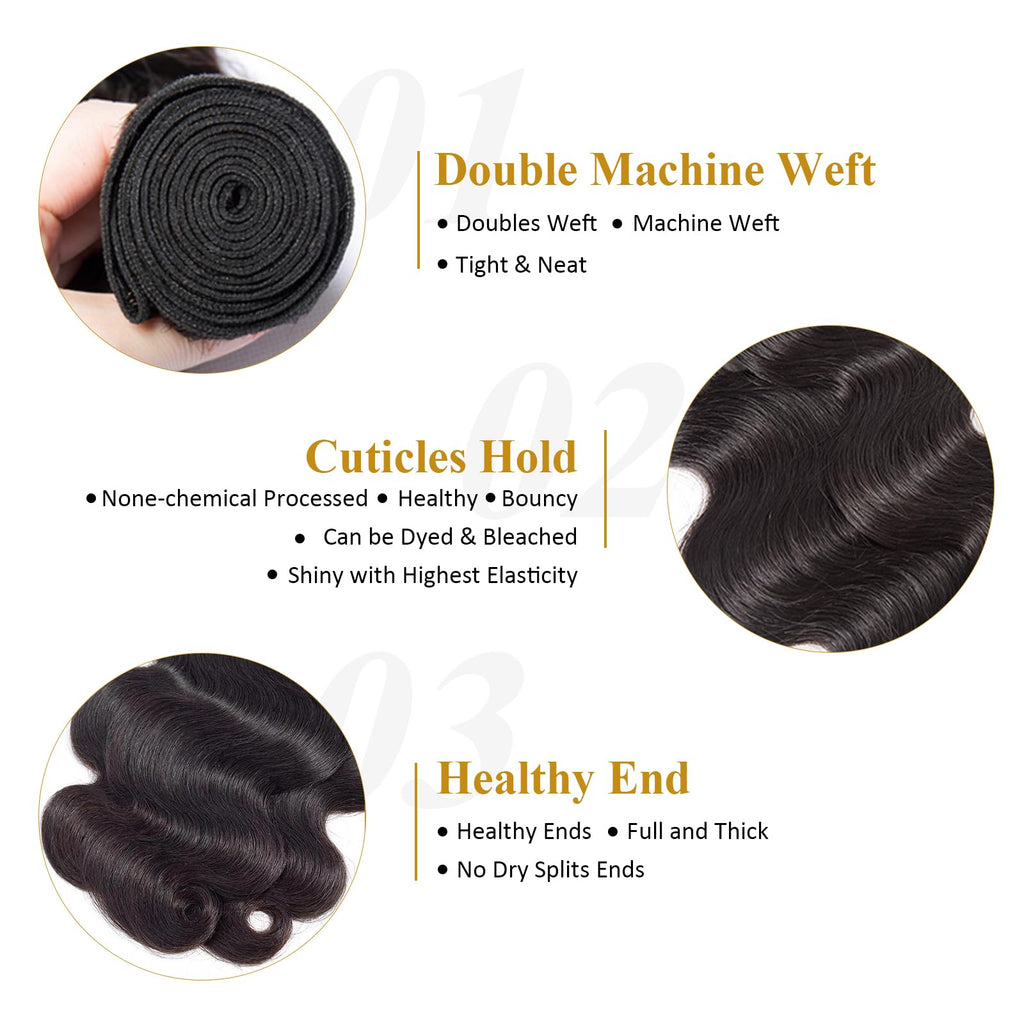 ZZMDS Human Hair Bundles 10 12 14 Inch Body Wave Bundles Human Hair 3 Bundles 12A Brazilian Virgin Body Wave Bundles Natural Color