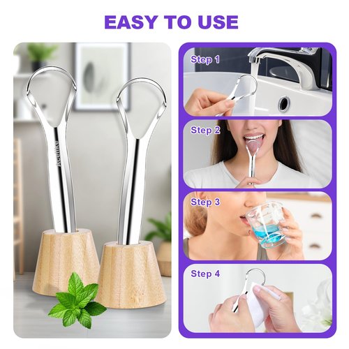 Acelike Tongue Scraper for Adults with 2 Holder and 2 Travel Case, Metal Tongue Scraper for Tongue Cleaning and Reducing Bad Breath,100% Stainless Steel Tongue Scraper, Tongue Cleaner for Adults