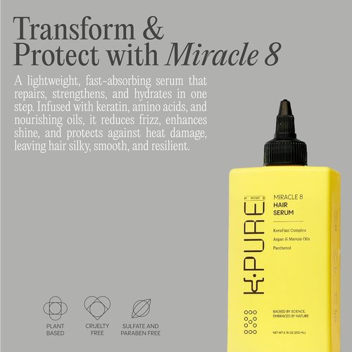K-Pure Miracle 8 Keratin Hair Serum - Instant Deep Conditioning Treatment | Sulfate-Free, Argan Oil Formula for Repairing Dry, Damaged Hair