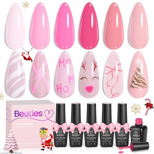Beetles Spring Gel Polish Set - Pink Melody 6 Colors Gel Polish Set, Nude Light Baby Hot Pink Colors Spring Nails, Salon Long Lasting Soak Off UV LED Easter Nails Lamp Gifts for Her