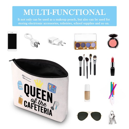 GJTIM Lunch Lady Gift Queen of the Cafeteria Makeup Bag Cafeteria Worker Appreciation Gift for Lunch Workers (Cafeteria Queen Bag)