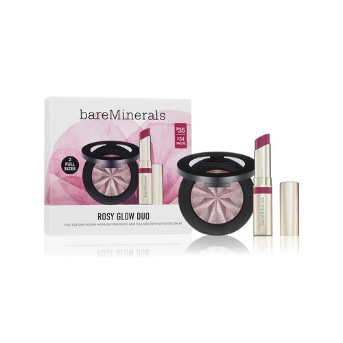 bareMinerals Rosy Glow Duo - Mother's Day Makeup Gift Set with Full Size Highlighting Blush & Dewy Lip Gloss-Balm