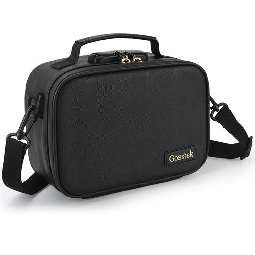 Gosstek PU Leather Smell Proof Carrier Bag with Combination Lock, Premium Multi-Use Organizers Box Case, Durable Container Pouch for Home and Travel, Black, Medium.