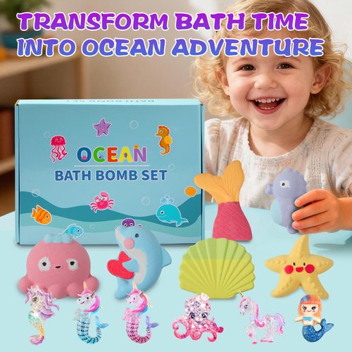 Bath Bombs for Kids Girls, 6PCS XXL Mermaid Bath Bombs with Surprises - A Magical Bath Time Experience(Sea Animals)