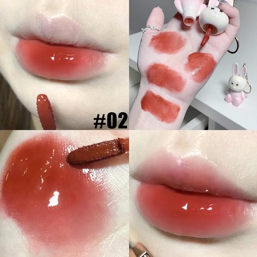 Skiennix 3Pcs Rabbit Keychain Jelly Lip Glaze - Moisturizing 2-in-1 Lip Glow Gel & Sparkling Lip Gloss Set