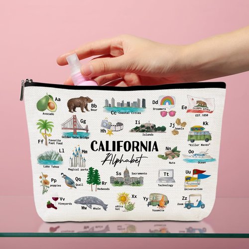 California Alphabet Cosmetic Bag Makeup Bag California Lovers Gift California Travel Souvenir Merch Vacation Friendship Gifts for Women California Lovers Girls Trip Gifts Favors Christmas Birthday