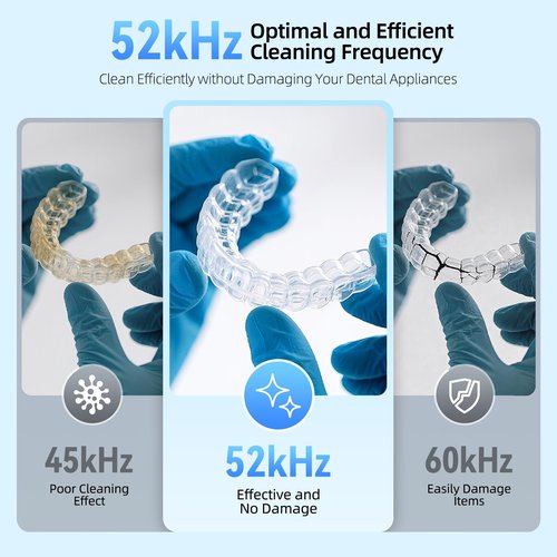 TEBAL Ultrasonic Retainer Cleaner Machine, 52kHz Ultrasonic Denture Cleaner for Night Guards, Braces, Toothbrush Heads, Jewelry and More, Ultrasonic Cleaner for Retainers with 250ML, Black-Dark
