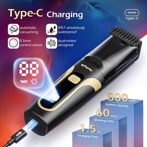 ENSSU Beard Trimmer for Men - Electric Cordless Vacuum Mens Beard Trimmer with Adjustable 20 Length Setting,Waterproof Mustache Trimmer with Ceramic Blade for Precision Facial Hair