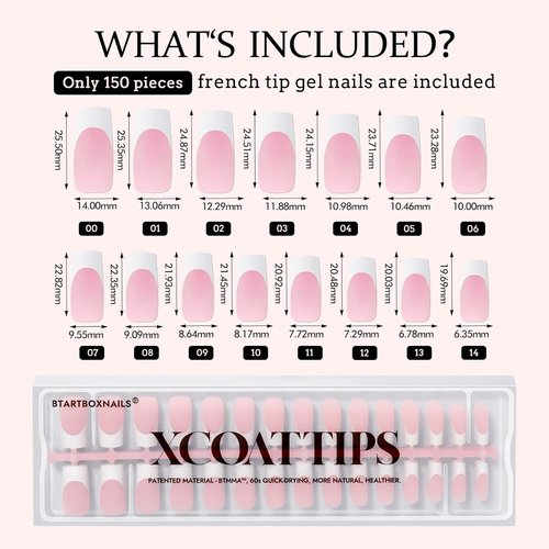 BTArtbox French Tip Press-On Nails - White & Pink Long Square Acrylic Nail Extensions