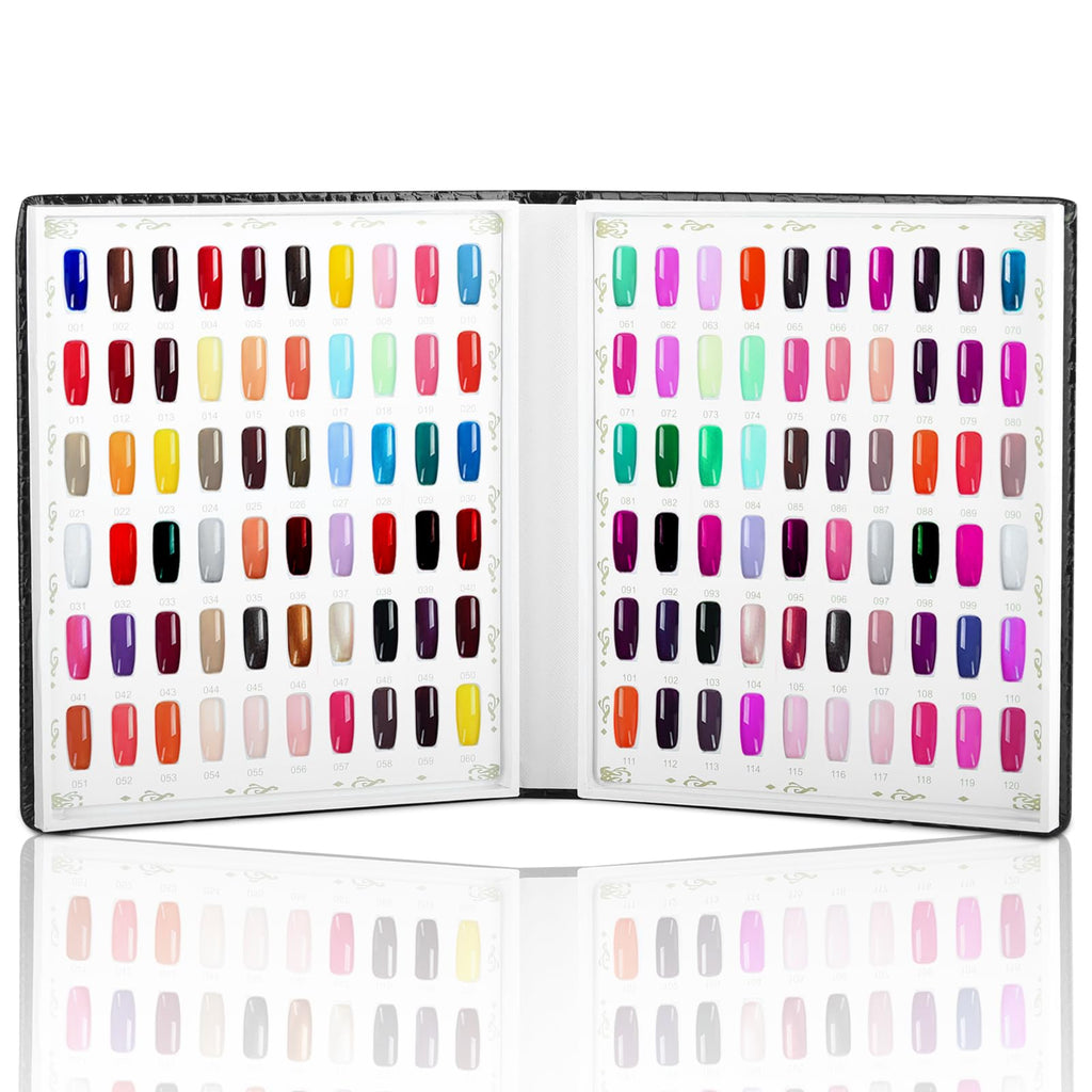 vnjaoi 120 Nail Color Chart Display Book, Plastic Nail Swatches Nail Gel Color Card with 240PCS Natural Colours Replacement Nails Nail Art for Nail Salons, DIY Nail Art at Home (Black)