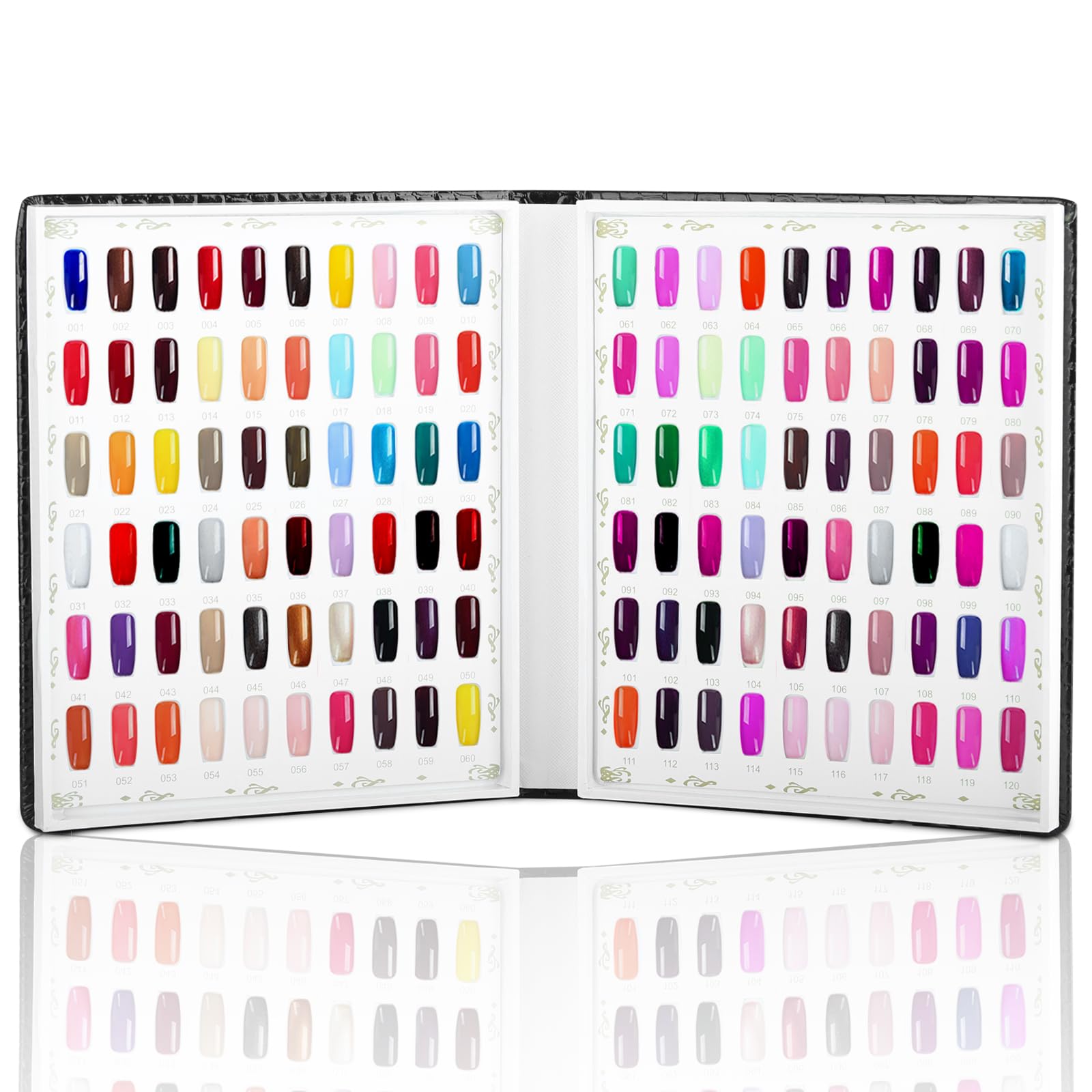 vnjaoi 120 Nail Color Chart Display Book, Plastic Nail Swatches Nail Gel Color Card with 240PCS Natural Colours Replacement Nails Nail Art for Nail Salons, DIY Nail Art at Home (Black)