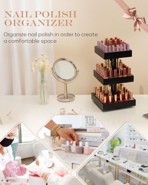 Homde Nail Polish Organizer for 86-123 Bottles, 360 Rotating Nail Polish Rack Holder, Display Storage Shelf for Fingernail Stand and Essential Oil, Gifts for Women Girls- Bamboo,Black