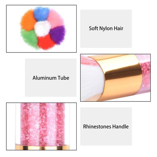 LEQ 2Pcs Colorful Nail Art Dust Brush Remover Cleaner for Acrylic & UV Gel Nails with Shiny Rhinestone Handle
