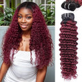 T1B/99J 12A Human Hair Bundles 16 Inch Deep Wave Bundles Human Hair 100% Unprocessed Brazilian Virgin Deep Curly Weave 1 Bundle Water Wavy Hair Extensions Honey 99J Burgundy Bundle for Women