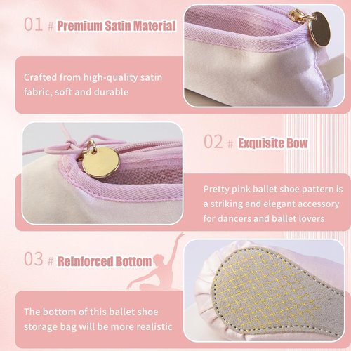 PWQEIONC Ballet Shoe Makeup Bag with Mesh Window Panel, Small Cosmetic Bag for Trip Portable Cosmetic Travel Bag, Ballet Dance Shoe Makeup Bag Gifts for Women Girl Dancer Lover (Pink)
