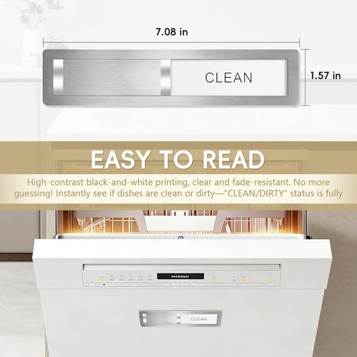 Skiennix Dishwasher Magnet | Clean Dirty Sign - Stainless Steel with Strong Magnet, Brushed Silver Finish
