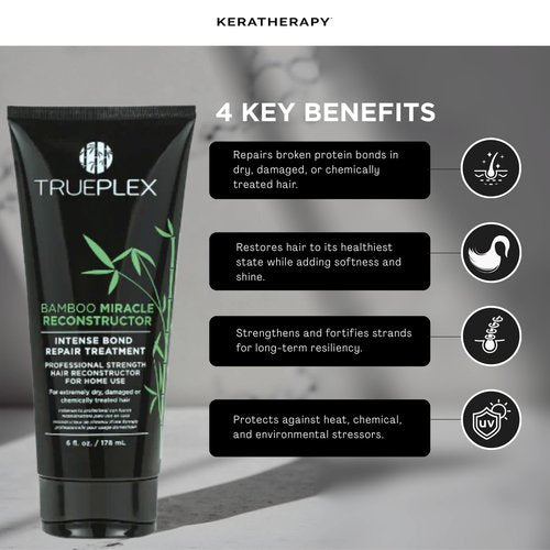 Trueplex KERATHERAPY Bamboo Miracle Reconstructor Bond Repair Treatment, 6 oz., 178 ml - Vegan Thermal Protection & Hair Strengthener for Damaged Hair with Argan Oil, Cysteine, & Bamboo Extract