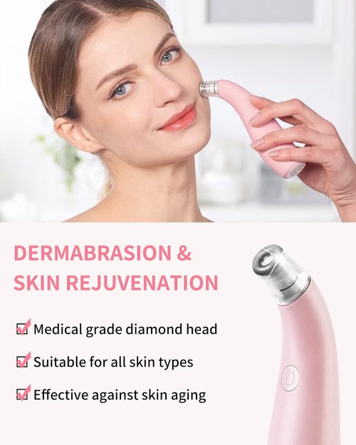 NEWDERMO Microdermabrasion Machine - 2-in-1 Diamond Facial Device | USB Rechargeable, Pink