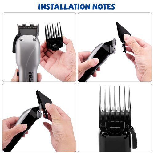 Anrom Magnetic Clipper Guards Guide Comb 10PCS for Andis Master Hair Clipper MBA, MBX, MC-2, ML, MA-1, RACA, PM-1, PM-2, PM-3, PM-4, PM-5, PM-Family, US-1, RS-1 Lengths 1/16" to 1" (Black)