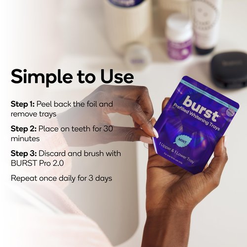 BURST Prefilled Teeth Whitening Trays (6 Trays/3 Treatments) |15% Hydrogen Peroxide for Professional-Level Results | Flexible 360° Teeth Whitening Gel Trays | Aloe, Coconut & Xylitol Blend Teeth Trays