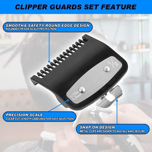 2 Pack Replacement for Wahl Clipper Guards Set Compatible with wahl 1/2 clipper guards,Metal Guide Comb Attachment 1/16" (1.5 mm), for Barbers and Stylists,Black ﻿