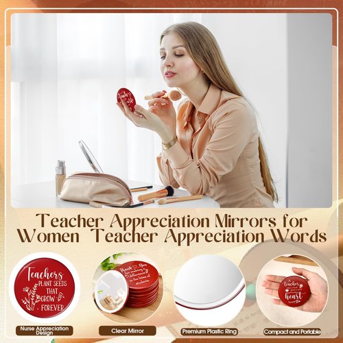 Geelin 20 Pcs Teacher Appreciation Gifts Bulk Mini Compact Makeup Mirrors Gift for Womens History Month Teachers Team Group(Red Bottom)