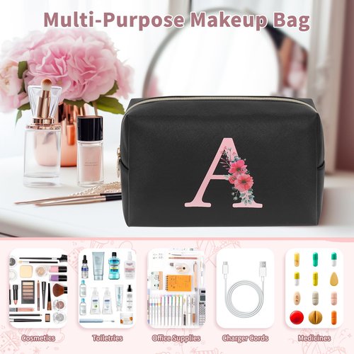 Easter Basket Gifts for Teen Girls Women, Initial Makeup Bag Small Cosmetic Bag, Birthday Gifts for Teen Girls Gifts Trendy Stuff, Personalized Gifts for Grandkids Teacher Friends Bride Bridesmaid