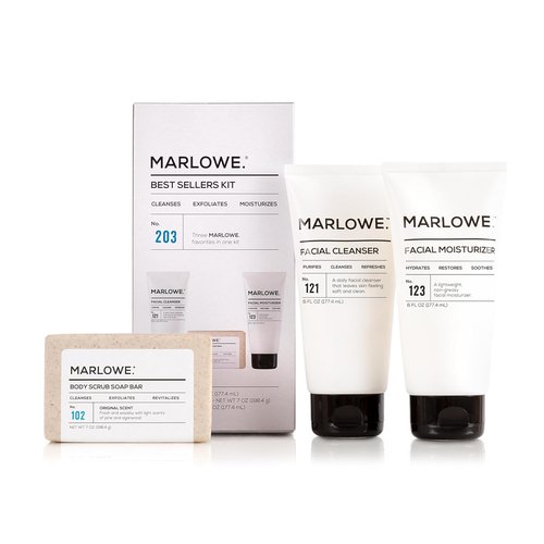 Marlowe. Men's Skin Care Set - 3-Piece Best Sellers Kit with Exfoliating Scrub, Cleanser & Moisturizer | Vegan Grooming Essentials