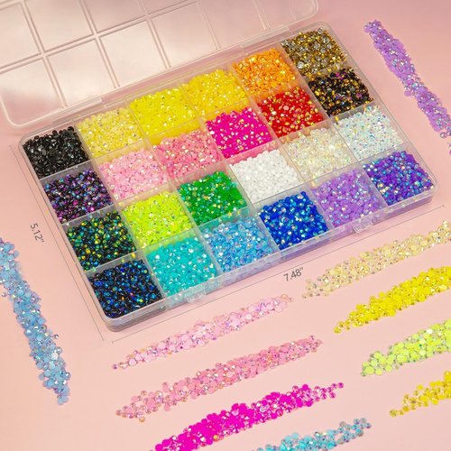 qiipii 20000PCS 24 Color Jelly Resin Rhinestones w B7000 Glue for Bedazzling Crafting 3mm 4mm Flatback Rainbow Stones Colorful AB Gems Diamonds Charms Bedazzler Kit for Nails Eyes Face Makeup Beauty