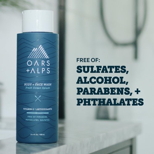 Oars + Alps Body Wash for Men, Mens Body Wash & Face Cleanser with Vitamin E & Antioxidants, Moisturizing, Paraben & Sulfate Free Cleanser, Fresh Ocean Splash, 2pk