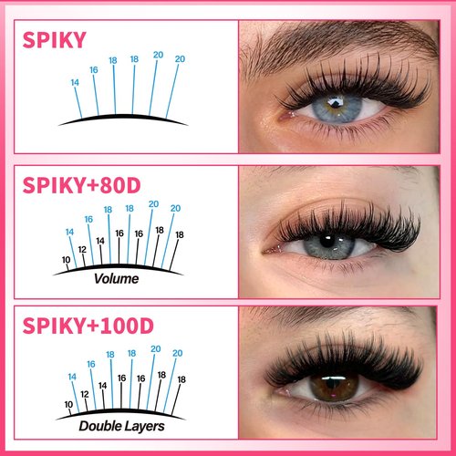 PROLASHBEAUTY Lash Clusters with Spikes Lash Clusters Kit 3D Style Individual Lashes Kit with Bond and Seal Lash Tweezers Remover Easy to Apply at Home (80D+100D-D-10-18mix)