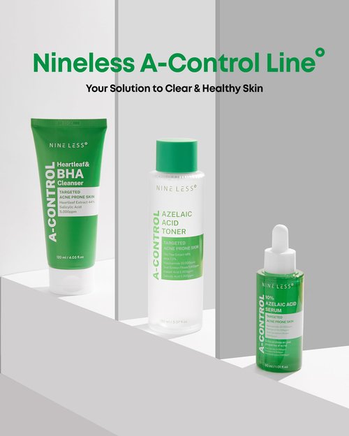 Nineless A-Control Azelaic Acid Toner with AHA & BHA - Pore Refining & Soothing Facial Toner for Acne-Prone Skin - Redness Relief & Dark Spot Corrector, Korean Skincare, 5.07 fl.oz
