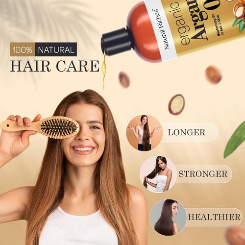 Natural Riches Organic Argan Oil - 16oz Deep Moisturizing Serum for Dry, Damaged Hair | Cold Pressed for Hair, Face & Body