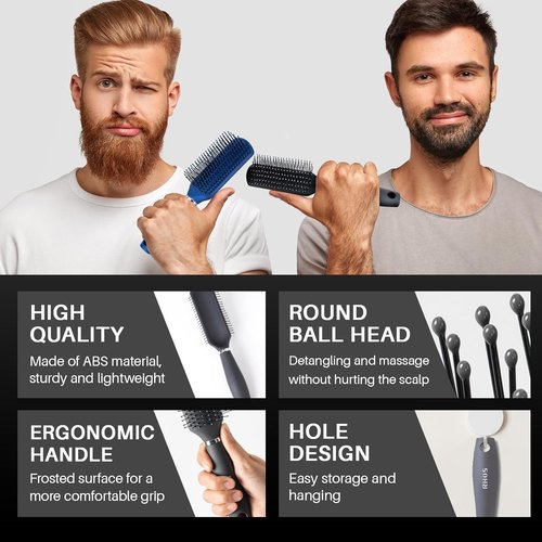 RHOS Detangler Hair Brush for Men - Nylon Bristles for Wet & Dry Styling - Gray