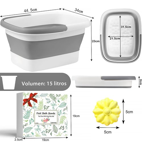 Lanwexy Foot Soaking Tub,Collapsible Bucket,Foot Spa,Foot Bath 16 Pack Foot Soak with Bath Salt and Tea Tree Oil.Foot Bath Soak Tub,Foot Balls for Foot Callus, Dry Cracked, Stubborn Foot Odor Scent.