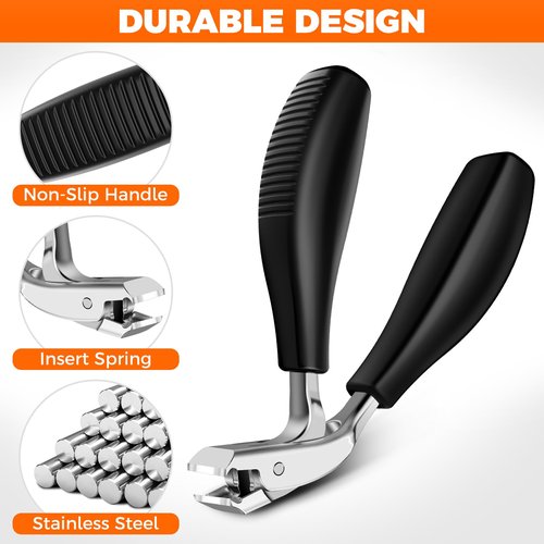 Angled Head Toe Nail Clippers for Thick Nails for Seniors, Straight Large Nail Clippers for Men with Catcher, Heavy Duty Toenail Clippers for Thick Toenails with Ergonomic Long Handle