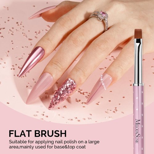 MelodySusie 6pcs Nail Art Brushes Set, Professional Pen Nail Gel Brush, Nail Extension and Builder Brush, Liner Brush 3 Sizes, Fashion Design for Home DIY Salon Use, Rose Gold