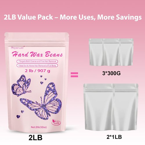 AUPERWEL 2lbs Wax Beads with Coarse Hair Formula, Hard Wax Beads for Hair Removal and Sensitive Skin, Hard Wax Beans for Bikini, Brazilian, Legs, Underarms, Chest, Full Body Waxing (Natural Lavender)